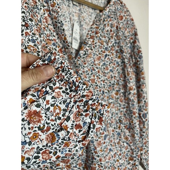 Loft Women's Small Long Sleeve Button Up Floral Peasant Vneck Top Blouse NWT - Picture 3 of 5